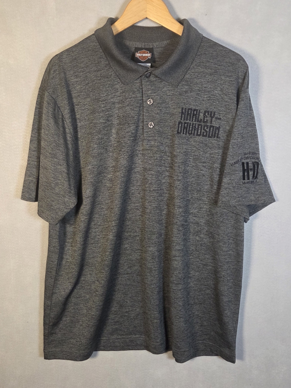 Gray heathered Harley-Davidson moisture-wicking golf polo shirt (O651)